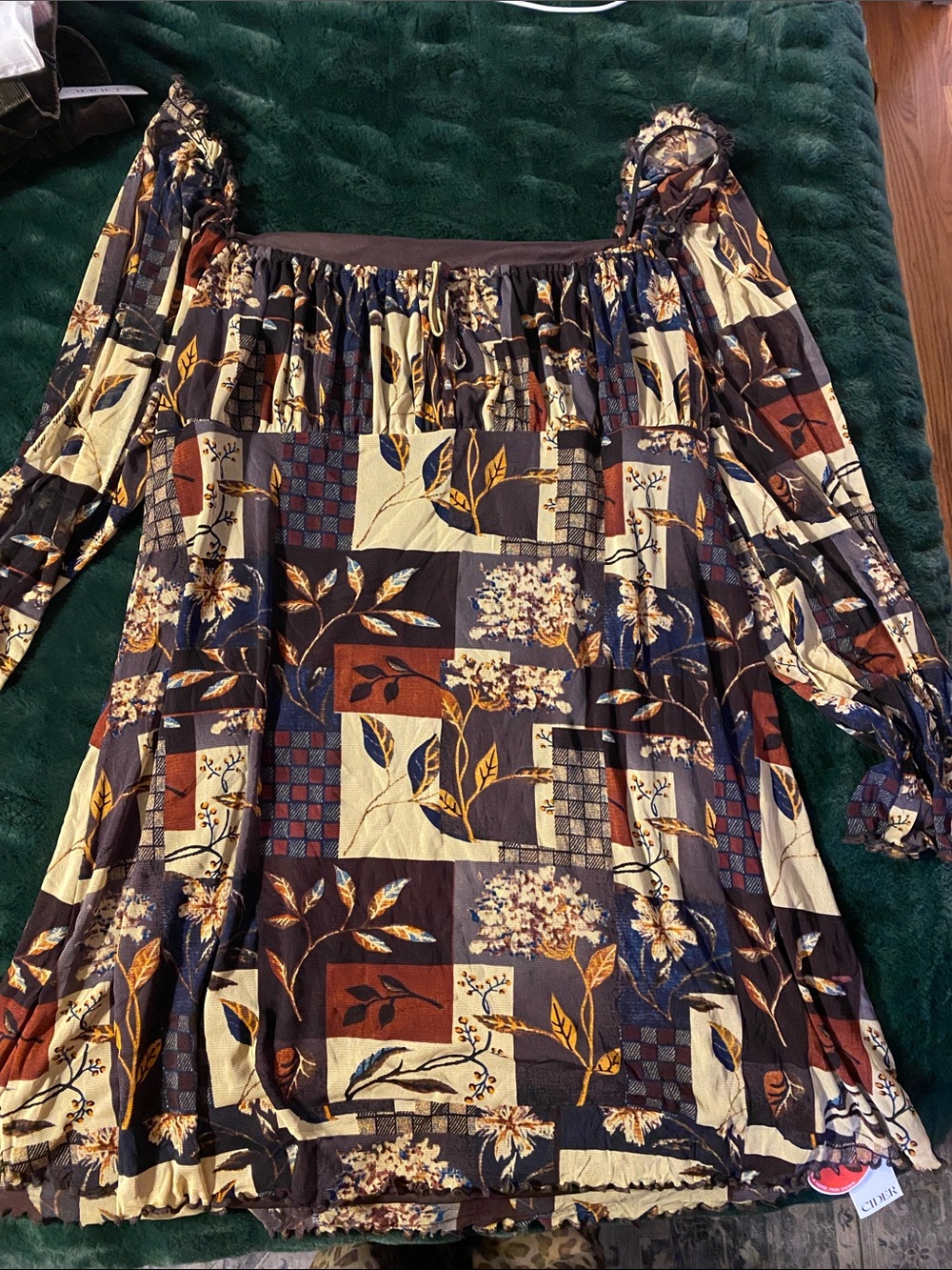 Cider Patchwork Floral Long-Sleeve Dress - Brown, Cream & Navy